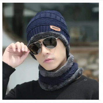 Beanie cap-Wool cap with neck warmer for men