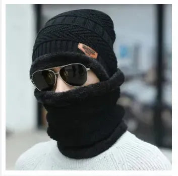 Beanie cap-Wool cap with neck warmer for men